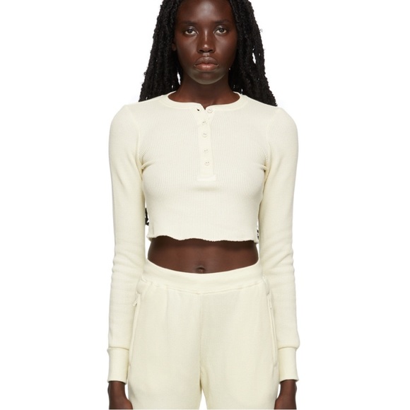 SKIMS Tops - SKIMS Waffle Off-White Henley Cropped Long Sleeve Top